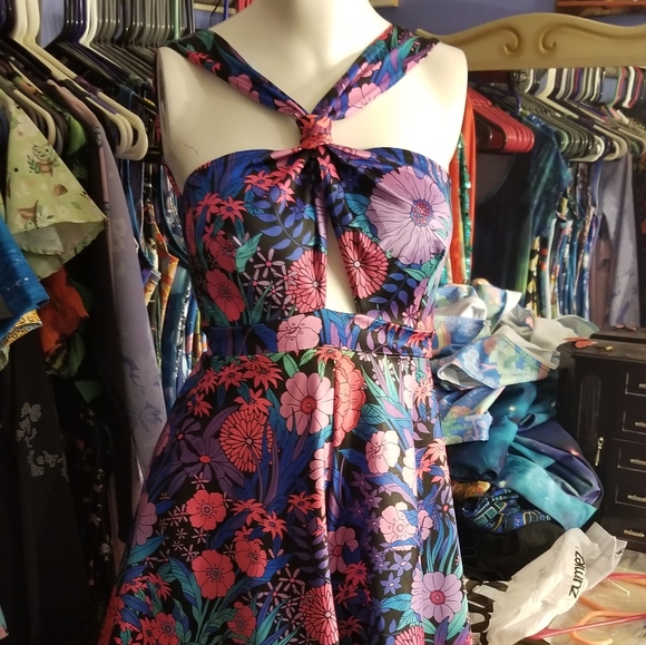 SOLD Psychedelic Night Garden Criss Cross Playsuit - Picture 3 of 7